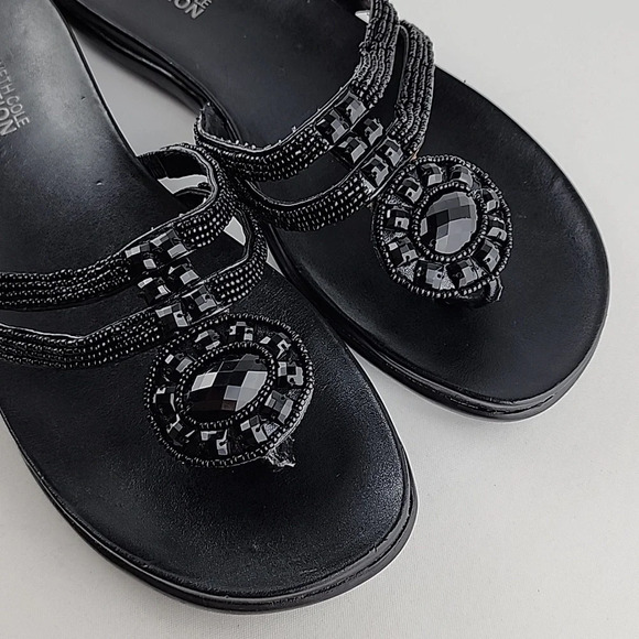 Kenneth Cole Reaction Women's Black  Glam Slam Flat Sandals Beaded Thong Size 8 - Picture 7 of 11